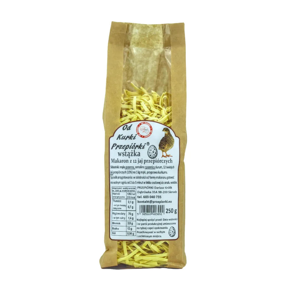 Makaron od Kurki Przepiórki z 12 jaj przepiórczych wstążka 250 g